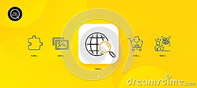 Photo album, Puzzle and Web search minimal line icons. For web application, printing. Vector Vector Illustration