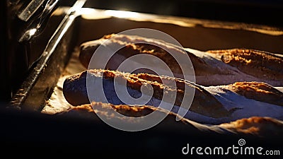 French baguette in the oven Stock Photo