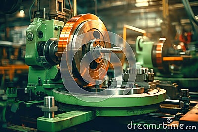 Photo of an automated machine shaping metal with precision and efficiency. Modern metal processing at an industrial enterprise. Stock Photo