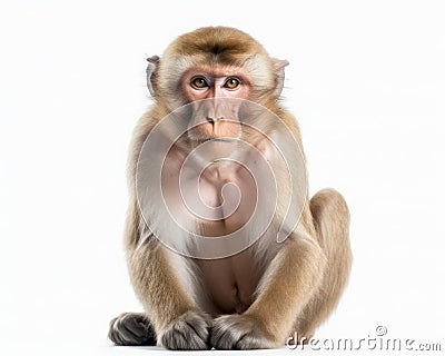 photo of Barbary macaque isolated on white background. Generative AI Stock Photo