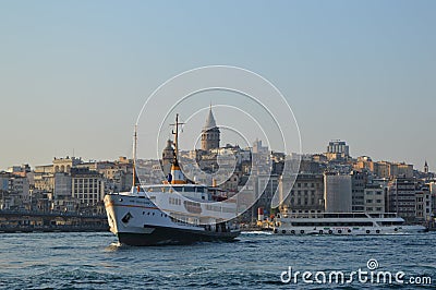 Beautiful big white boat floating on Bosphorus in Istanbul, Turkey Editorial Stock Photo