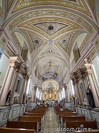 Beautiful Catholic Church interior in Rioverde Mexico Wide Angle Editorial Stock Photo