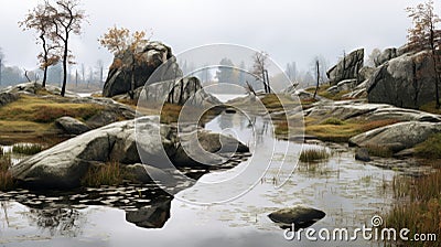 Misty Wetland: Primitivist Realism In Daz3d Style Stock Photo