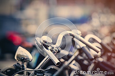 Photo of beautiful view on chain of cool bicycles on the parking Stock Photo