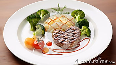 Grilled Steak With Heart-shaped Broccoli: A Romantic And Realistic Delight Stock Photo