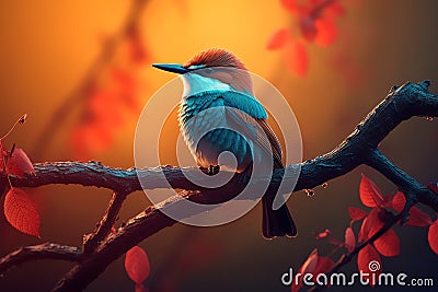 a bird perched on a tree trunk ai generated Stock Photo