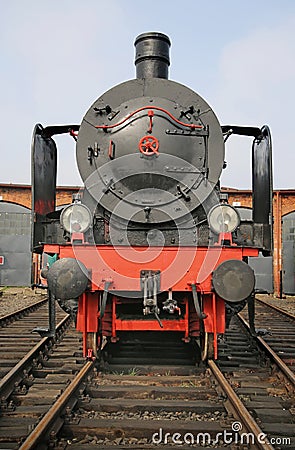 Photo of the black antique locomitve Stock Photo