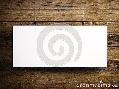 Photo of blank white canvas hanging on the wood background. 3d render Stock Photo