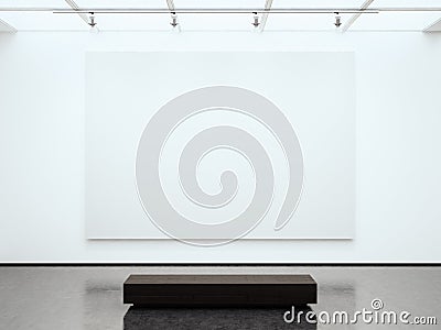 Photo blank white canvas holding contemporary gallery. Modern open space expo with concrete floor. Place for business Stock Photo