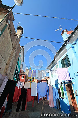 Blue, town, sky, house, city, neighbourhood, street, vacation, tourism, building, facade Editorial Stock Photo