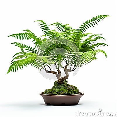 Fern Bonsai In Oak Pot: A Creative And Traditional Japanese Design Stock Photo