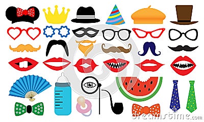 Photo booth accessory collection. Props retro party set Vector Illustration