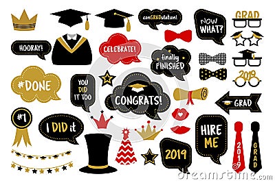 Photo booth props for graduation party photobooth Vector Illustration