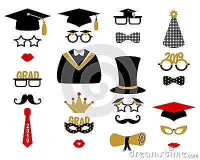 Photo booth props for graduation party photobooth Vector Illustration