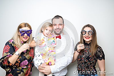 Photo booth props party man cheers girl woman daughter Stock Photo