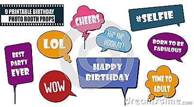 Photo booth props set for birthday party vector illustration Vector Illustration