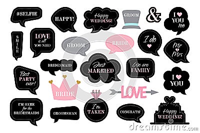 Photo booth props for wedding party bride Vector Illustration