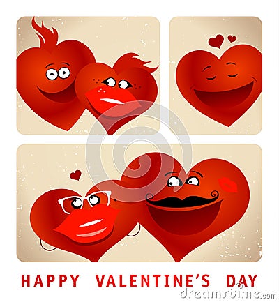 Photo booth series of funny couple hearts Vector Illustration