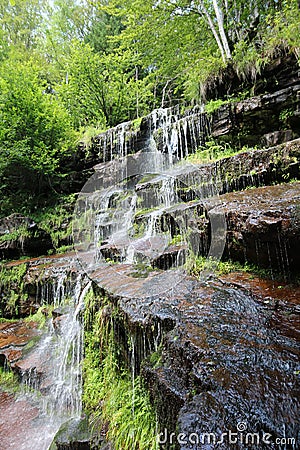 Bottom side view of the Tupavica waterfall and trees in background Stock Photo