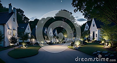 Ai generated a brightly lit driveway at night Stock Photo