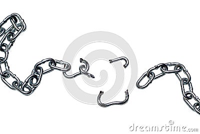 Photo of broken chain isolated on white background Stock Photo