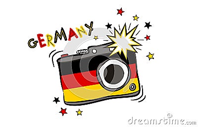 Photo camera with flash in the colors of the Germany national flag Vector Illustration