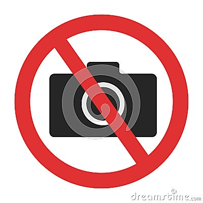 Photo camera forbidden. Banned camera crossed simple icon. Not allowed to take a photos Stock Photo