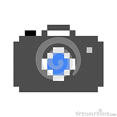 Photo camera pixel art cartoon retro game style Vector Illustration