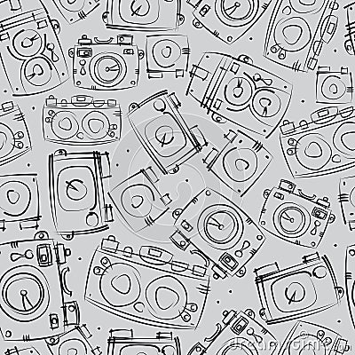 Photo cameras seamless pattern Vector Illustration