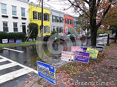 Campaign Signs and Georgetown Town Houses Editorial Stock Photo