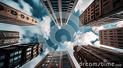 Towering Skyscrapers Against a Summer Sky Generative AI Stock Photo