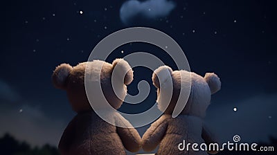 Stargazing Teddy Bears: A Bond Beyond Time Stock Photo