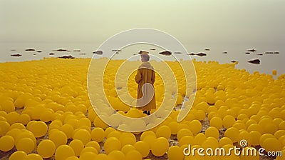 Person In Field Of Yellow Balloons: A Nautical Surrealist Movie Still In 8k Resolution Stock Photo