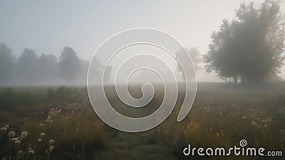 Enchanting Foggy Meadow Stock Photo