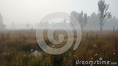 Misty Fens: A Surreal Landscape Stock Photo