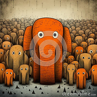 Surreal Cartoonish Illustration Of An Elephant With Orange Eyes Stock Photo