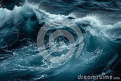 A photo capturing the large expanse of an ocean, its surface covered in powerful, rolling waves, The contrasting calmness and Stock Photo