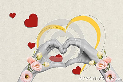 Photo cartoon comics sketch collage picture of arms showing heart gesture isolated creative background Stock Photo