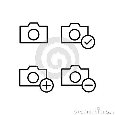 photo, check, plus, minus sign icons. Element of outline button icons. Thin line icon for website design and development, app Stock Photo