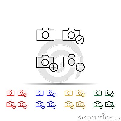 photo, check, plus, minus sign multi color style icon. Simple thin line, outline vector of web icons for ui and ux, website or Stock Photo