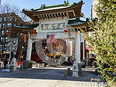 Chinatown Gate in Boston on a sunny day Editorial Stock Photo