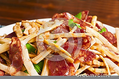 Sausage and bamboo shoots Stock Photo