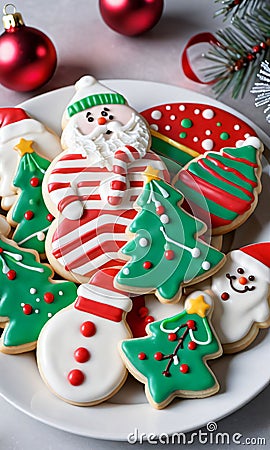 Photo Of Christmas Frosted Christmas Cookies. Generative AI Stock Photo