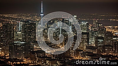A photo of a city skyline at night with the bright lights creating a stunning cityscape created with Generative AI Stock Photo
