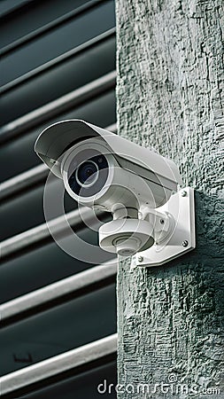 Photo Close up of modern CCTV security camera mounted on exterior wall Stock Photo
