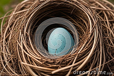 Close-up of a robin's nest with blue eggs Stock Photo