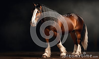 photo of Clydesdale heavy draft-horse breed on black background. Generative AI Stock Photo