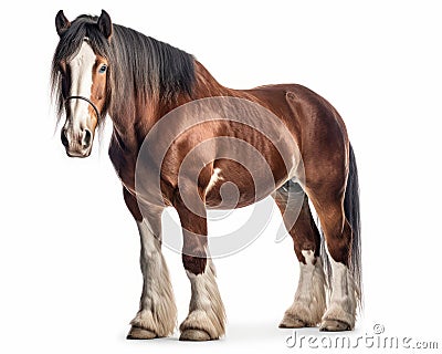 photo of Clydesdale heavy draft-horse breed isolated on white background. Generative AI Stock Photo