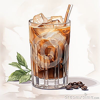 Realistic Watercolor Illustration Of A Coffee Cocktail Stock Photo