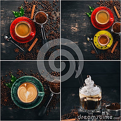 Photo collage Coffee and hot drinks. Stock Photo